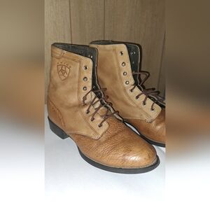 Ariat ATS Heritage Lace Ups Brown Leather Western Boots Cowgirl Rodeo 6.5B Read